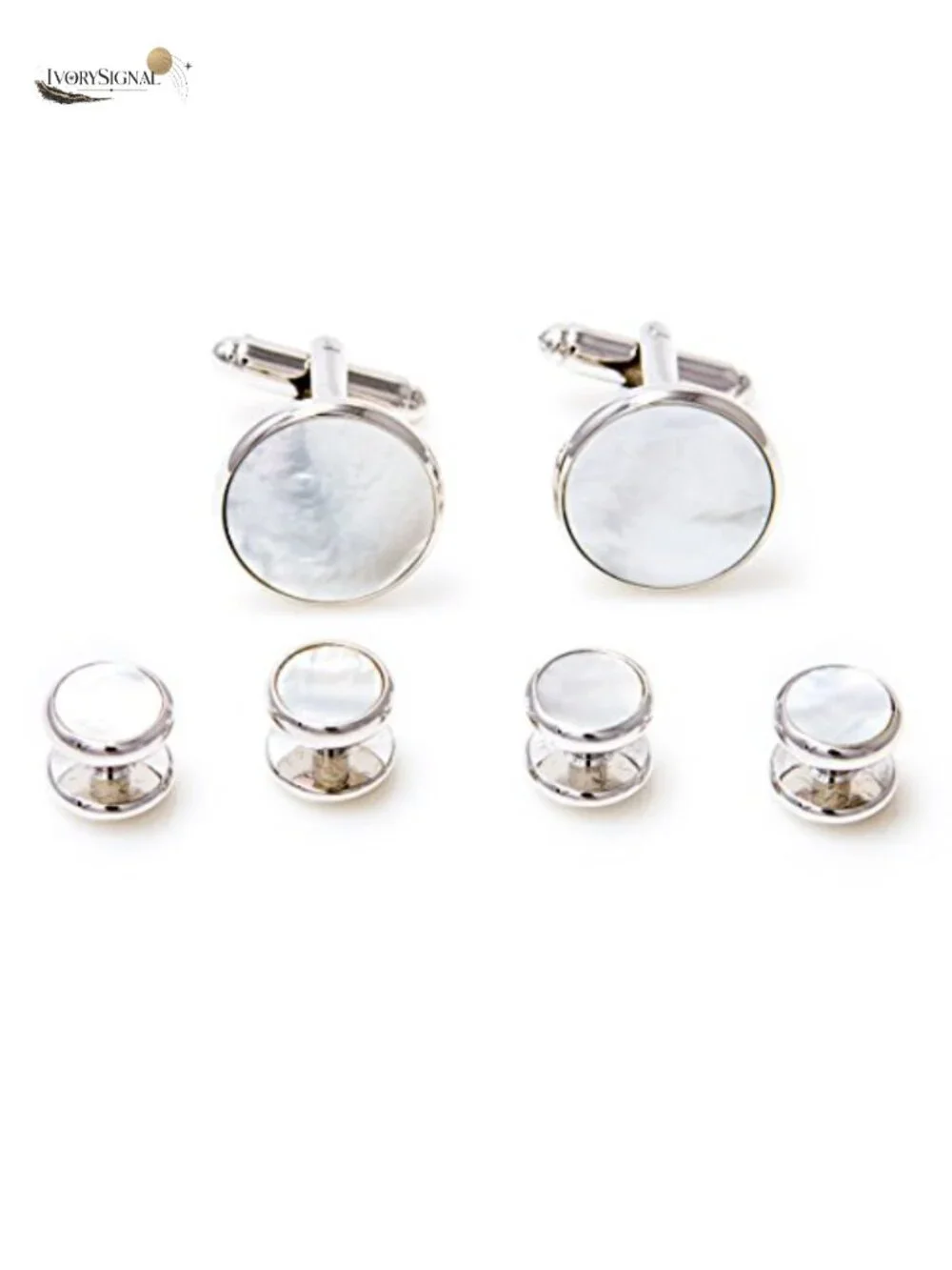 Mother of Pearl Cufflinks & Studs Tuxedo Set in Gift Box with Polishing Cloth